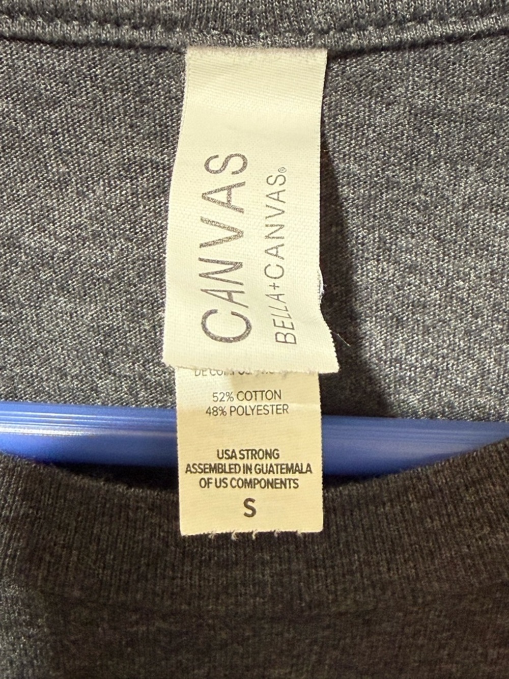 Bella Canvas Dark Heather Gray Tee with Blue Tag Accent - Picture 3 of 4
